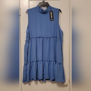 Blue high-collar dress
